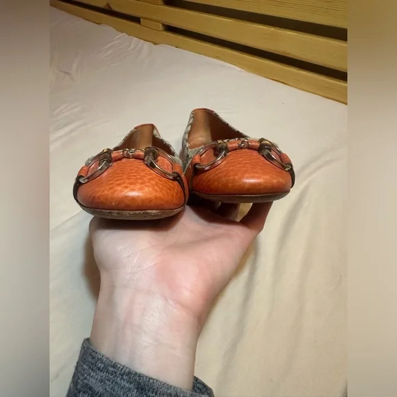 Gucci Beige/Orange GG Canvas And Leather Horsebit Ballet Flats US size 9 - Picture 3 of 7